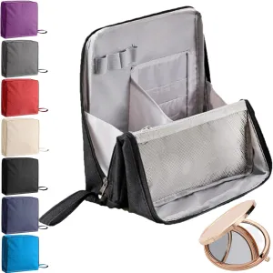 Doresty Makeup Bag, Standing Makeup Bag – Portable, Large Capacity, Multifunctional Travel Makeup Bag with 8 Compartments, Waterproof Cosmetic Toiletry Bags with Handle for Women (Black)