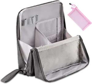 Doresty Makeup Bag, Standing Makeup Bag Portable, Multi-purpose Large Capacity Oxford Cloth Standing Make Up Bag, Waterproof Cosmetic Toiletry Bag with 8 Compartments (Gray)