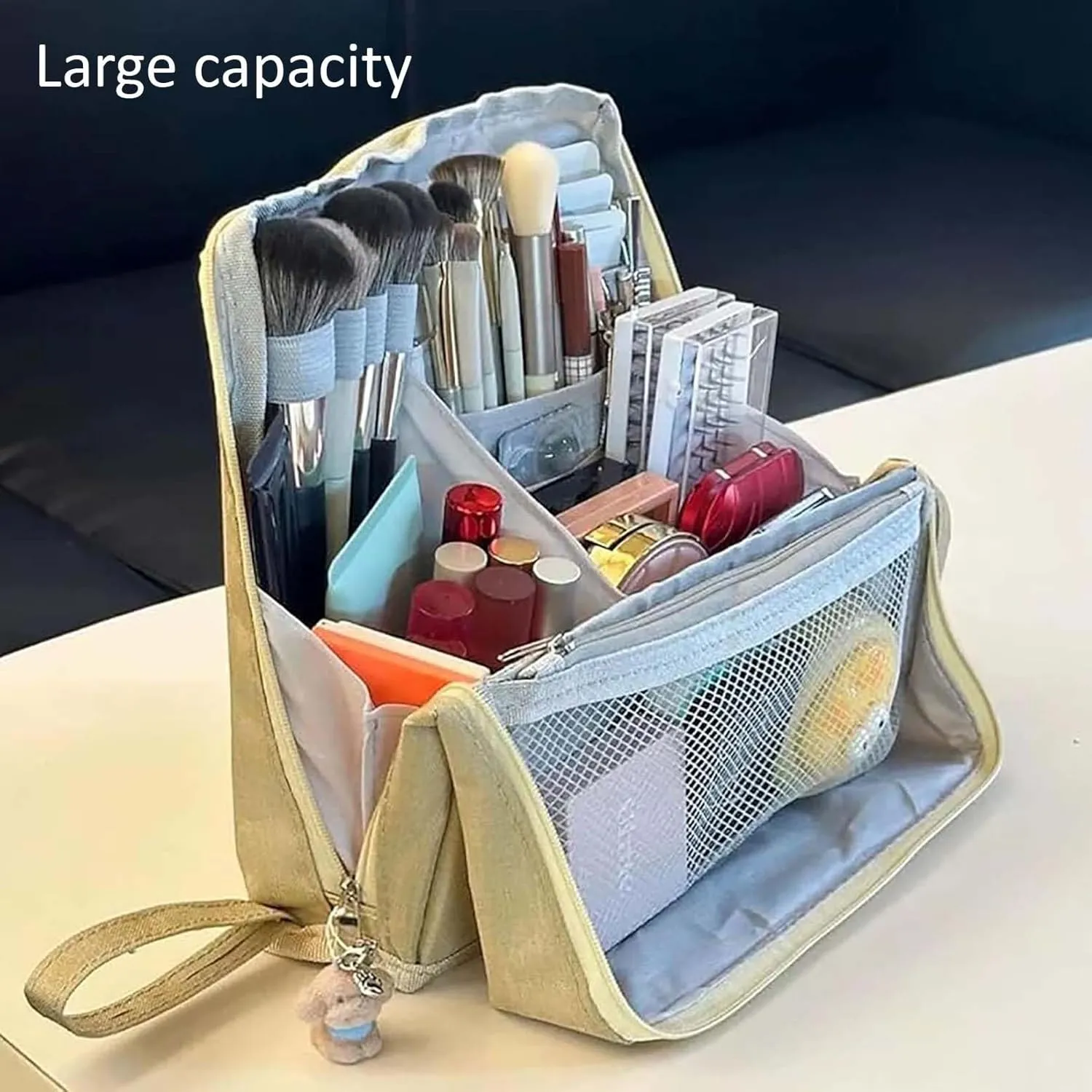 Doresty Makeup Bag, Standing Makeup Bag Portable, Multi-purpose Large Capacity Oxford Cloth Standing Make Up Bag, Waterproof Cosmetic Toiletry Bag with 8 Compartments (Gray)