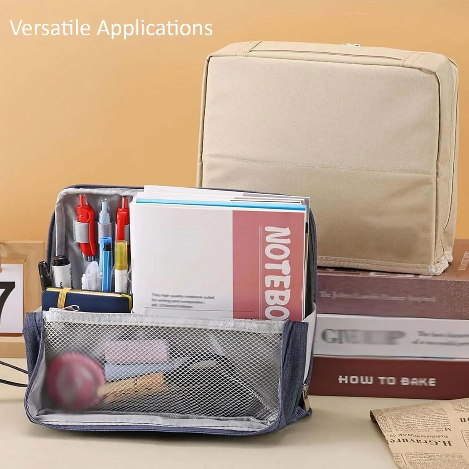 Doresty Makeup Bag, Standing Makeup Bag Portable, Multi-purpose Large Capacity Oxford Cloth Standing Make Up Bag, Waterproof Cosmetic Toiletry Bag with 8 Compartments (Gray)