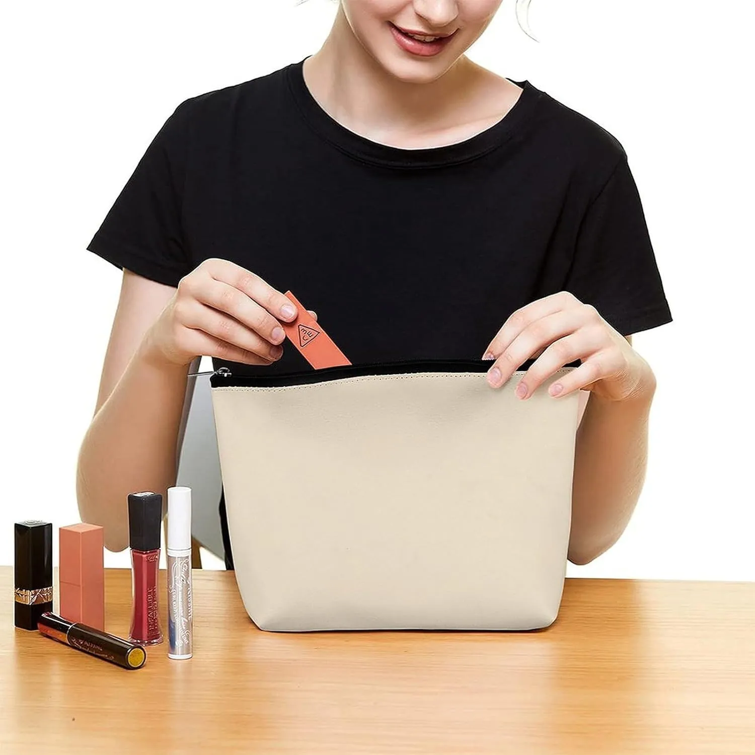 Elegant Makeup Bag, Champagne Metallic Solid Color Classic Elegant Cosmetic Bag Large Capacity Pouch Portable Organizer for Men & Women