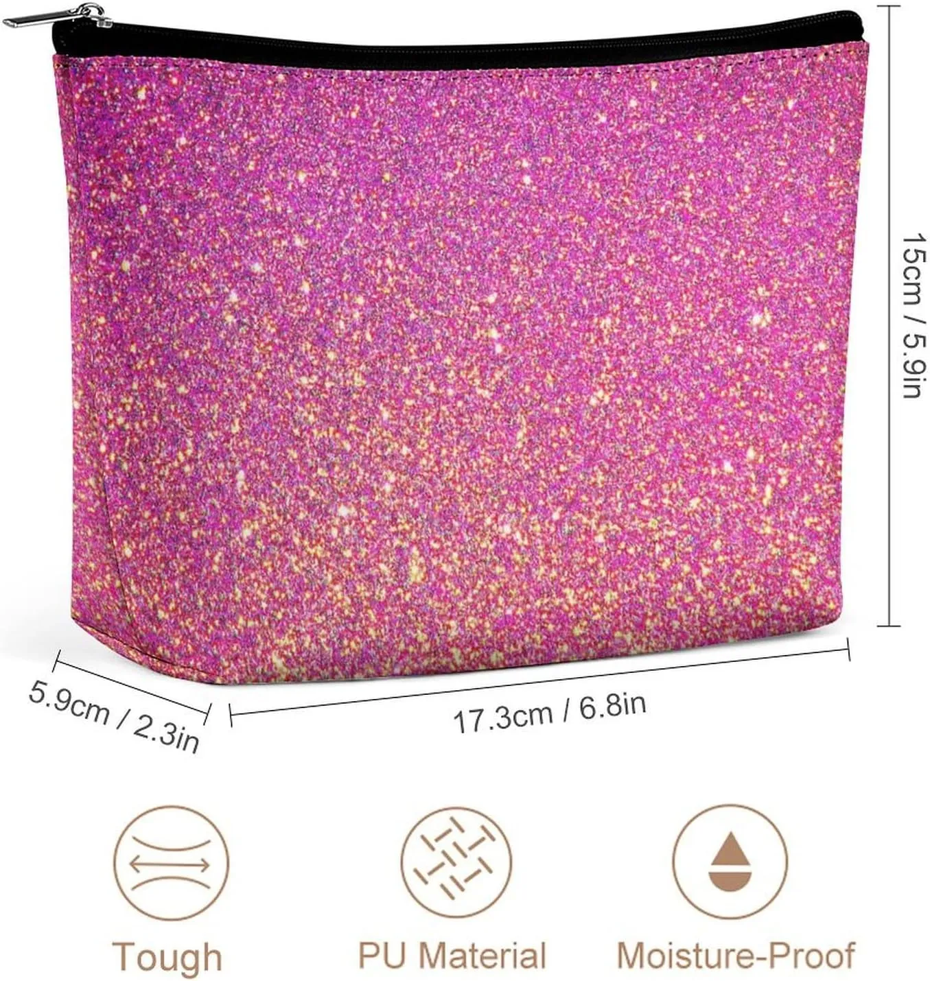 Elegant Makeup Bag, Cute Pink Glitter Sparkle Cosmetic Bag Large Capacity Pouch Portable Organizer for Men & Women