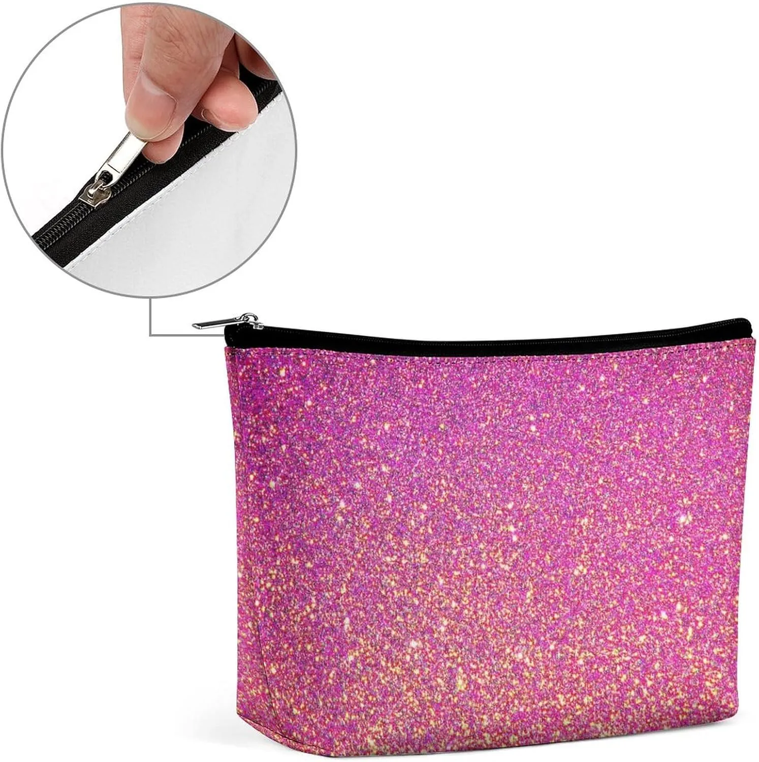 Elegant Makeup Bag, Cute Pink Glitter Sparkle Cosmetic Bag Large Capacity Pouch Portable Organizer for Men & Women