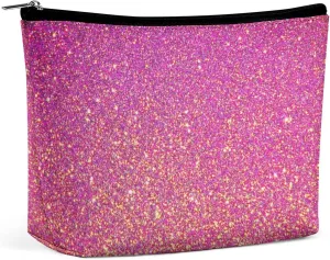Elegant Makeup Bag, Cute Pink Glitter Sparkle Cosmetic Bag Large Capacity Pouch Portable Organizer for Men & Women