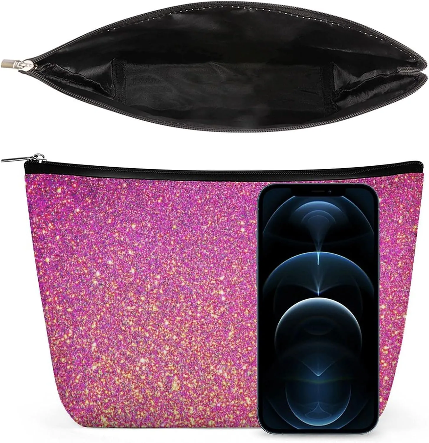 Elegant Makeup Bag, Cute Pink Glitter Sparkle Cosmetic Bag Large Capacity Pouch Portable Organizer for Men & Women