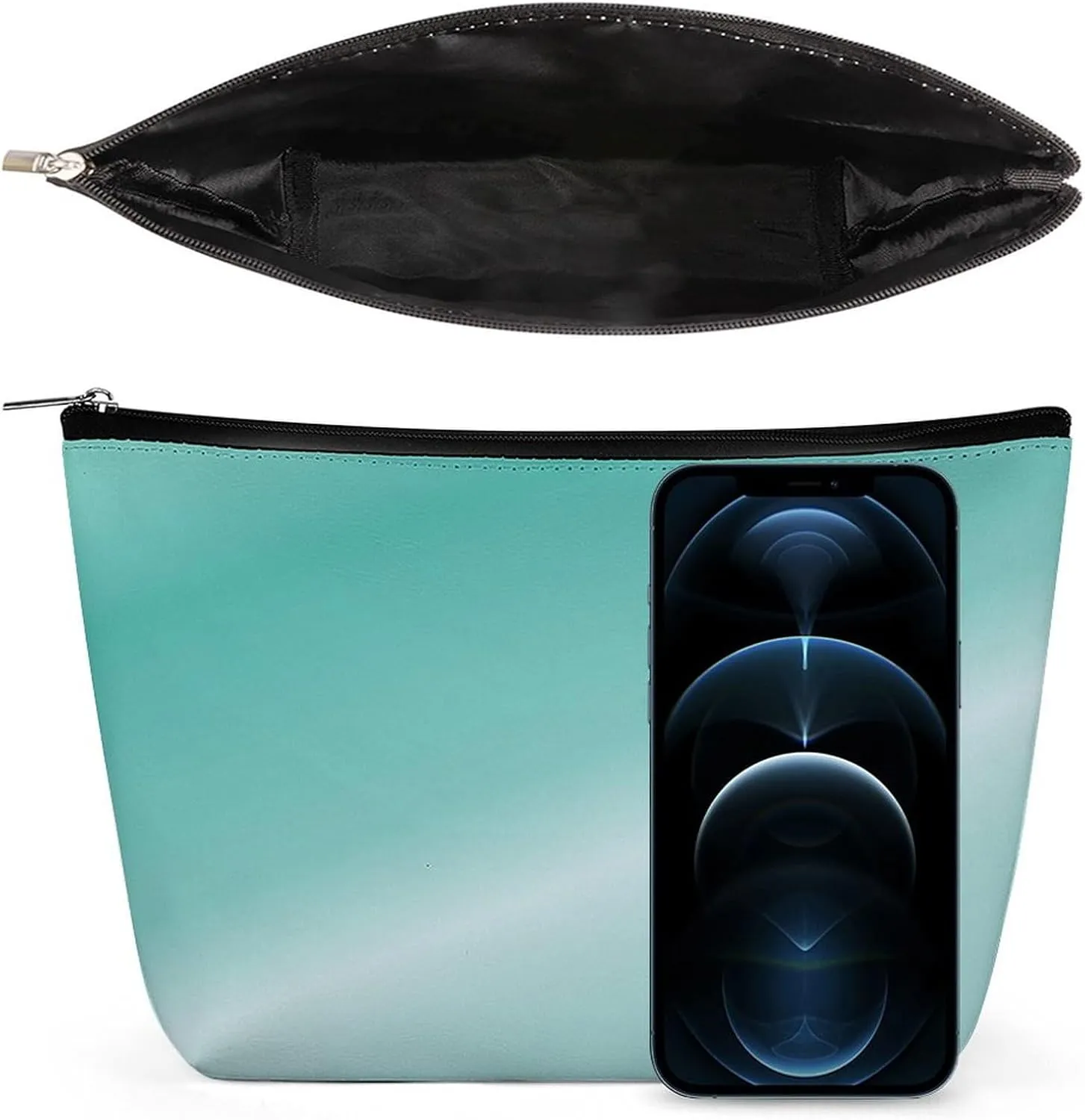 Elegant Makeup Bag, Metallic Aqua Blue Cosmetic Bag Large Capacity Pouch Portable Organizer for Men & Women