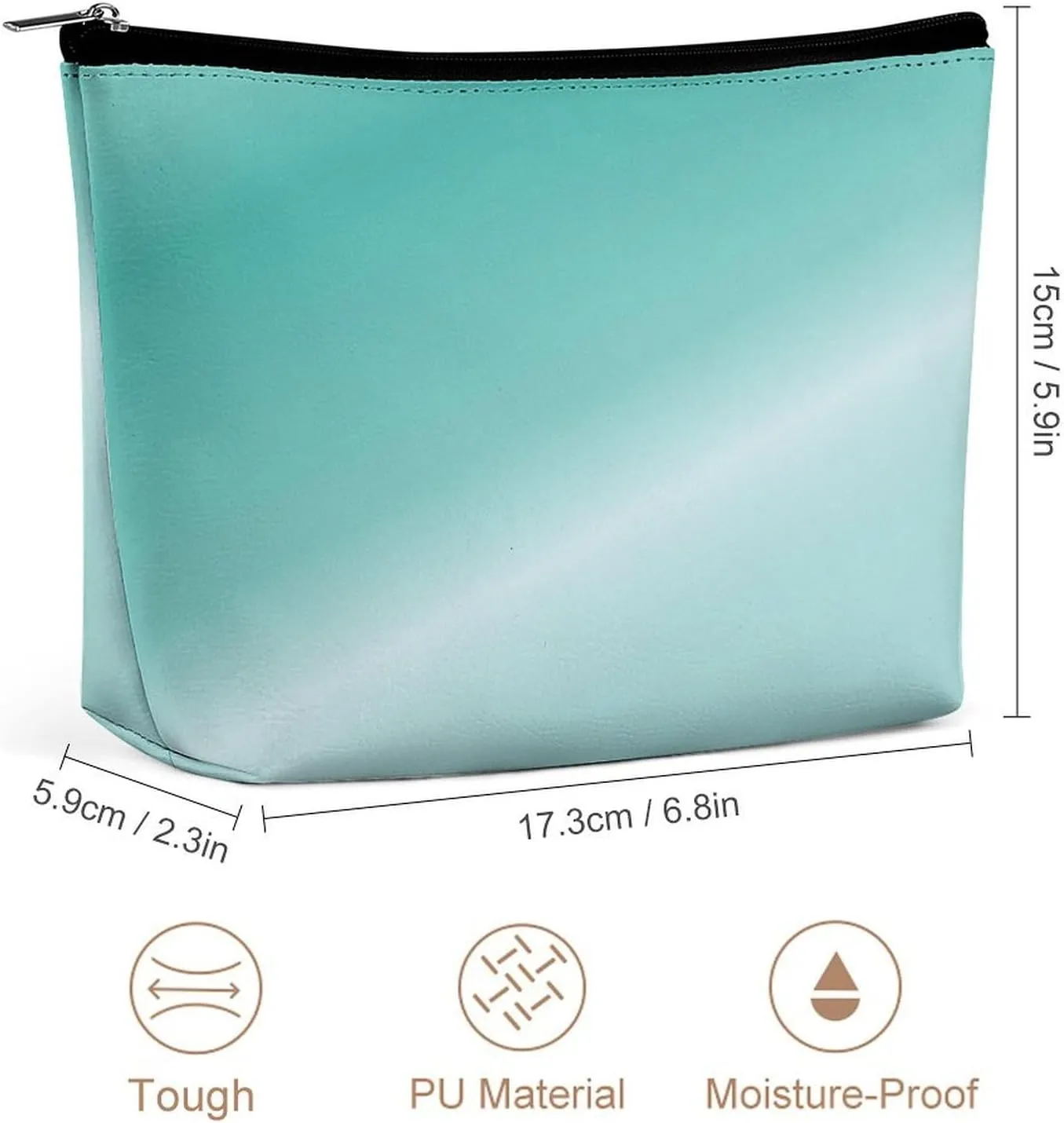 Elegant Makeup Bag, Metallic Aqua Blue Cosmetic Bag Large Capacity Pouch Portable Organizer for Men & Women