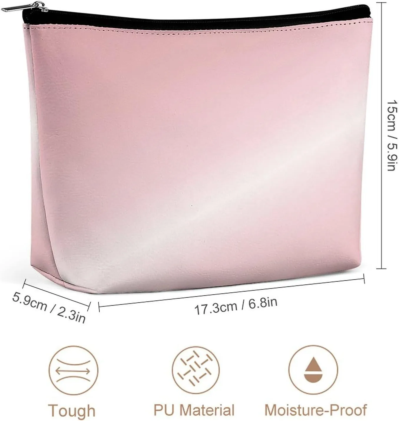Elegant Makeup Bag, Metallic Blush Pink Cosmetic Bag Large Capacity Pouch Portable Organizer for Men & Women