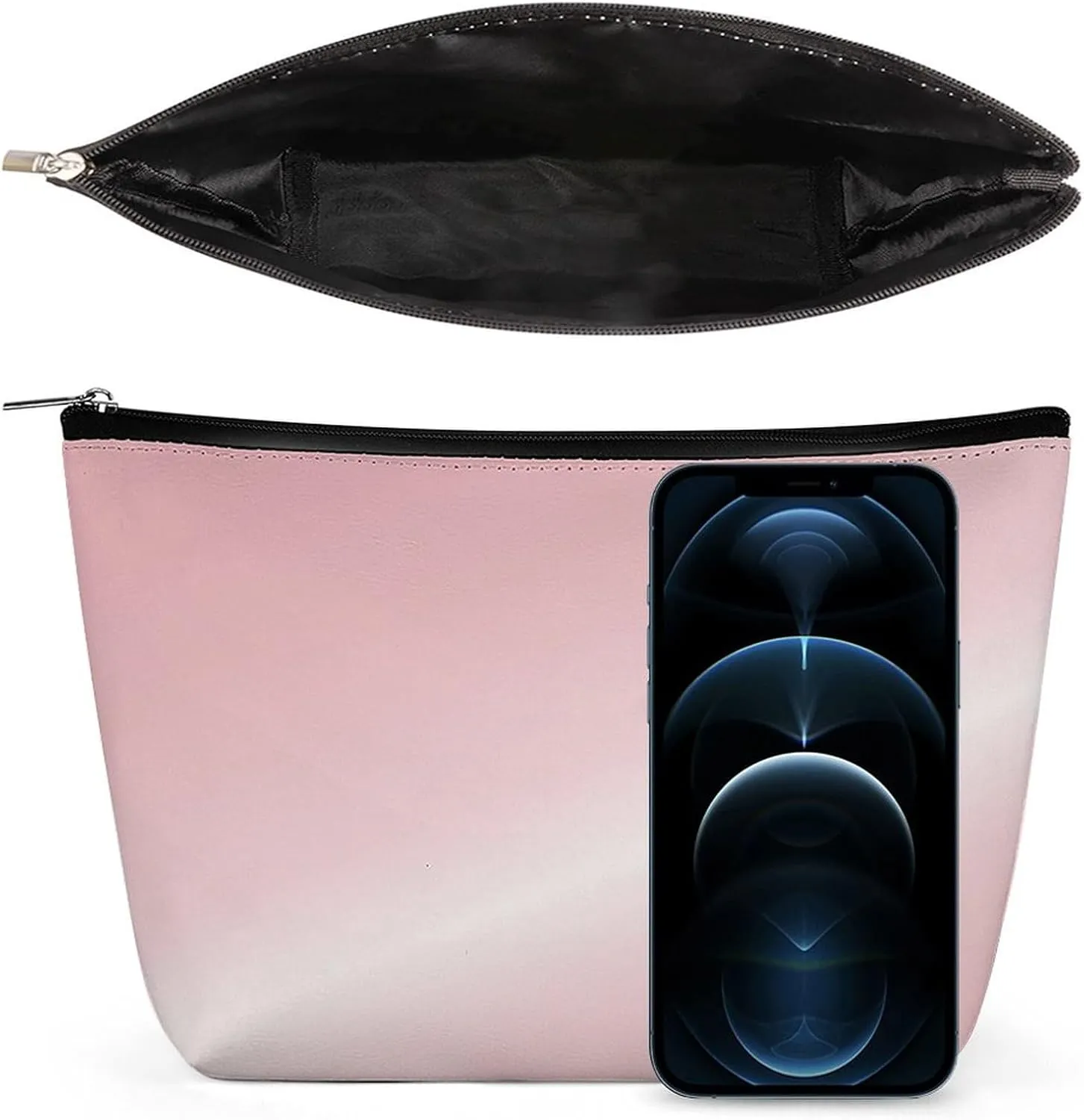 Elegant Makeup Bag, Metallic Blush Pink Cosmetic Bag Large Capacity Pouch Portable Organizer for Men & Women