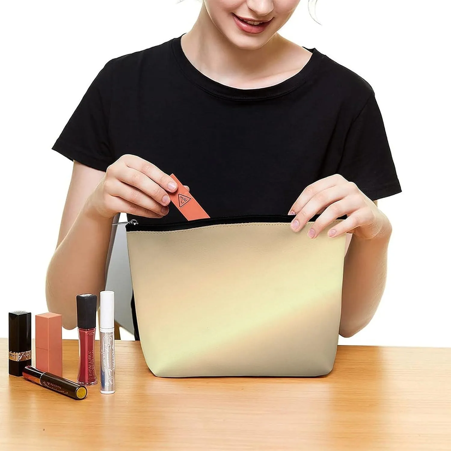 Elegant Makeup Bag, Metallic Gold Cosmetic Bag Large Capacity Pouch Portable Organizer for Men & Women