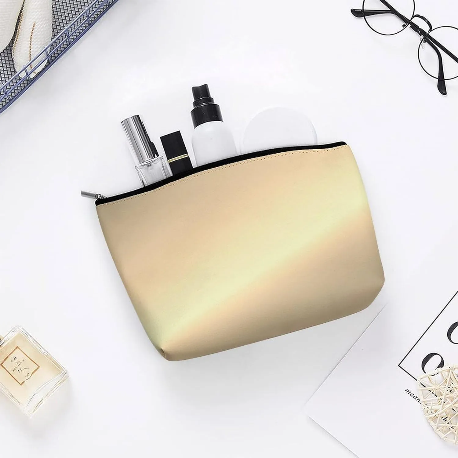 Elegant Makeup Bag, Metallic Gold Cosmetic Bag Large Capacity Pouch Portable Organizer for Men & Women