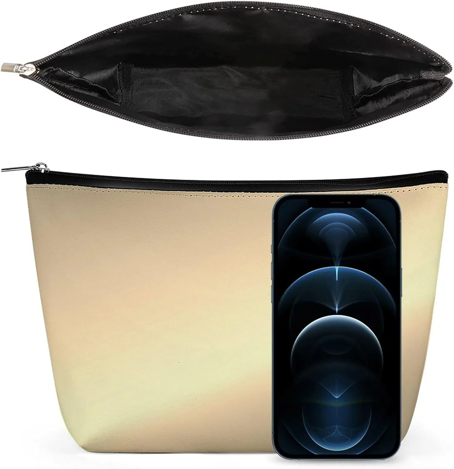 Elegant Makeup Bag, Metallic Gold Cosmetic Bag Large Capacity Pouch Portable Organizer for Men & Women
