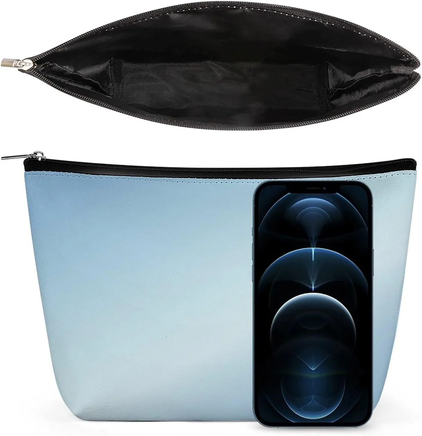 Elegant Makeup Bag, Metallic Ice Blue Cosmetic Bag Large Capacity Pouch Portable Organizer for Men & Women
