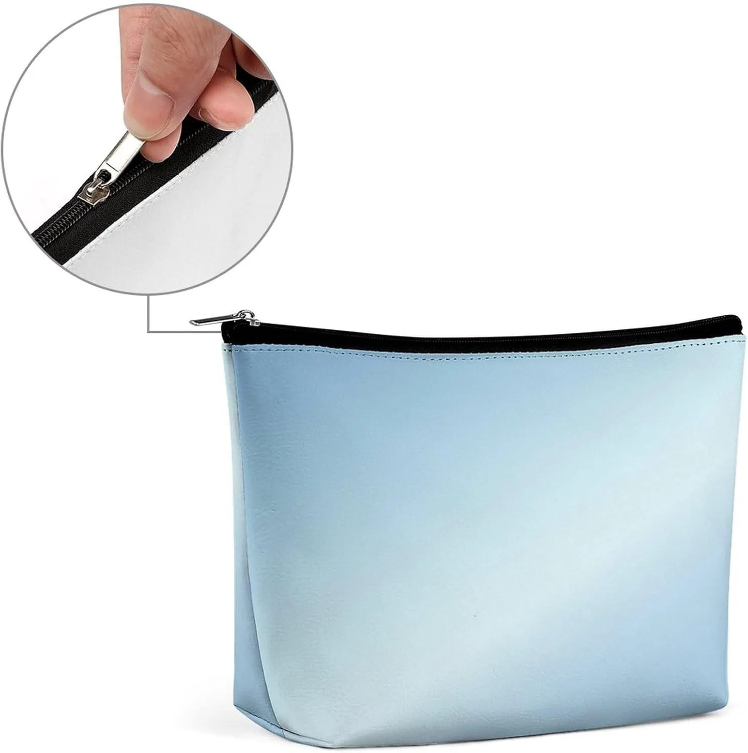 Elegant Makeup Bag, Metallic Ice Blue Cosmetic Bag Large Capacity Pouch Portable Organizer for Men & Women