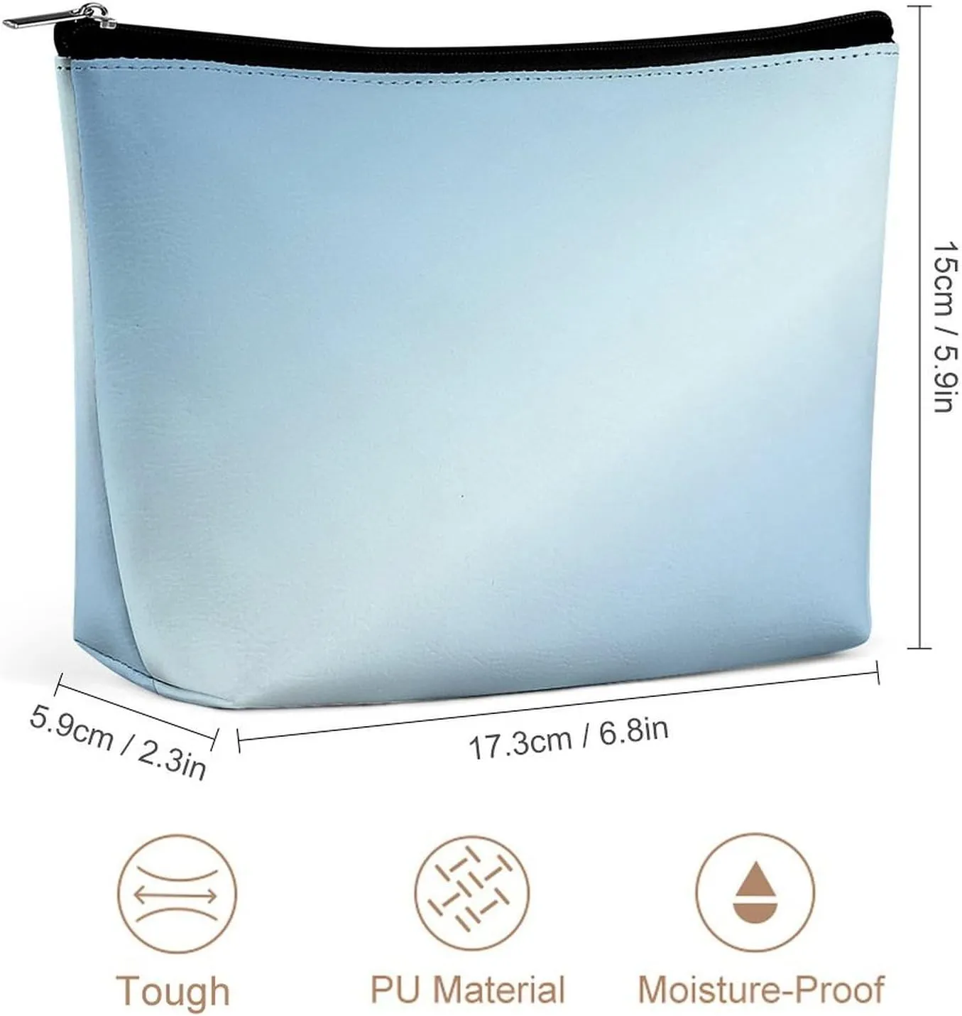 Elegant Makeup Bag, Metallic Ice Blue Cosmetic Bag Large Capacity Pouch Portable Organizer for Men & Women