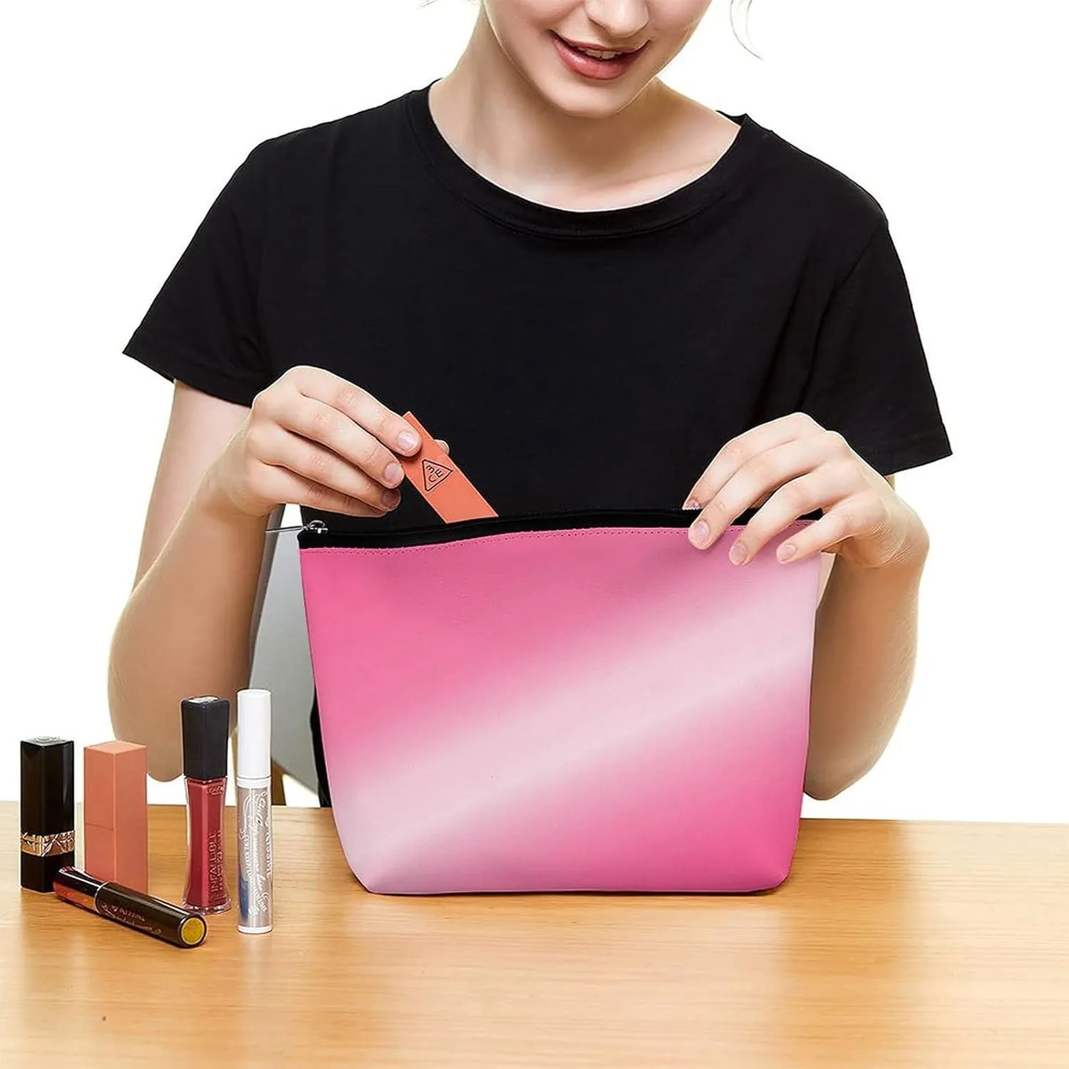 Elegant Makeup Bag, Metallic Neon Hot Pink Cosmetic Bag Large Capacity Pouch Portable Organizer for Men & Women