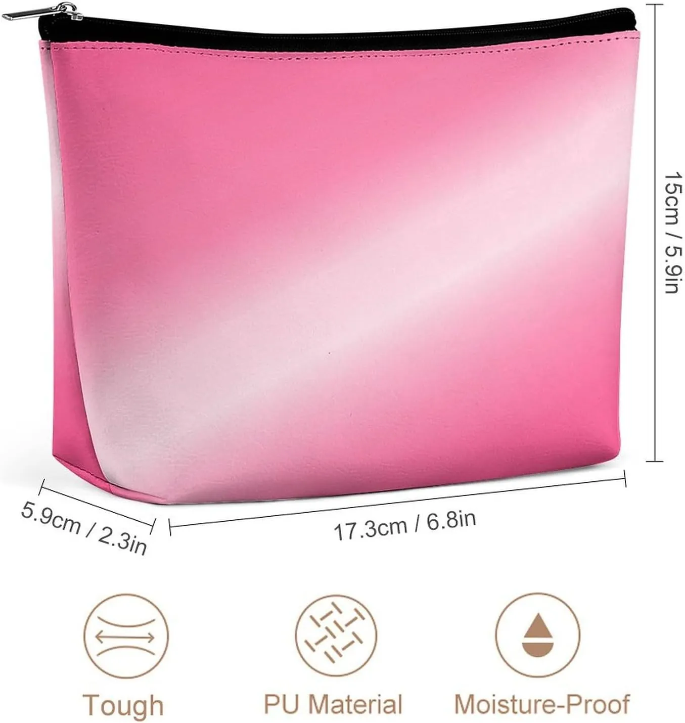 Elegant Makeup Bag, Metallic Neon Hot Pink Cosmetic Bag Large Capacity Pouch Portable Organizer for Men & Women