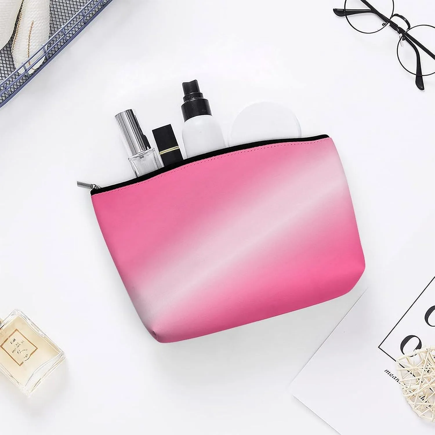 Elegant Makeup Bag, Metallic Neon Hot Pink Cosmetic Bag Large Capacity Pouch Portable Organizer for Men & Women