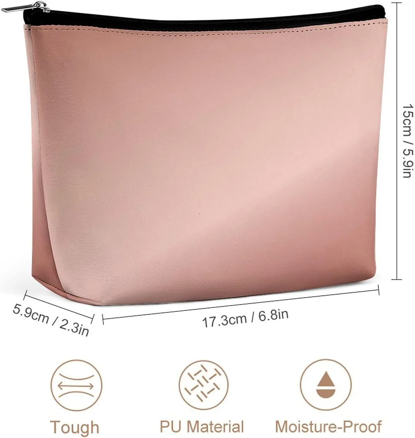 Elegant Makeup Bag, Metallic Rose Gold Cosmetic Bag Large Capacity Pouch Portable Organizer for Men & Women