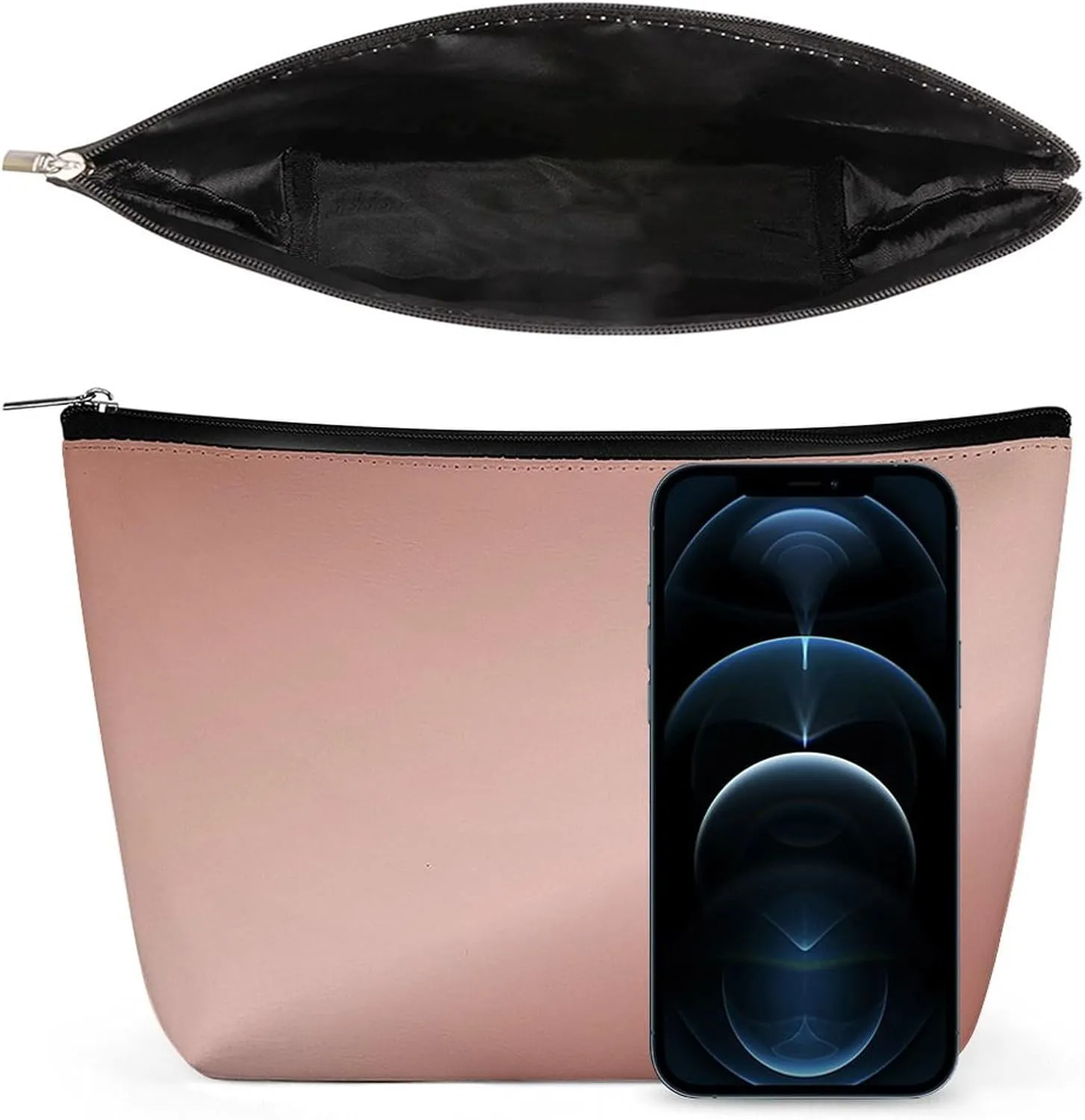 Elegant Makeup Bag, Metallic Rose Gold Cosmetic Bag Large Capacity Pouch Portable Organizer for Men & Women