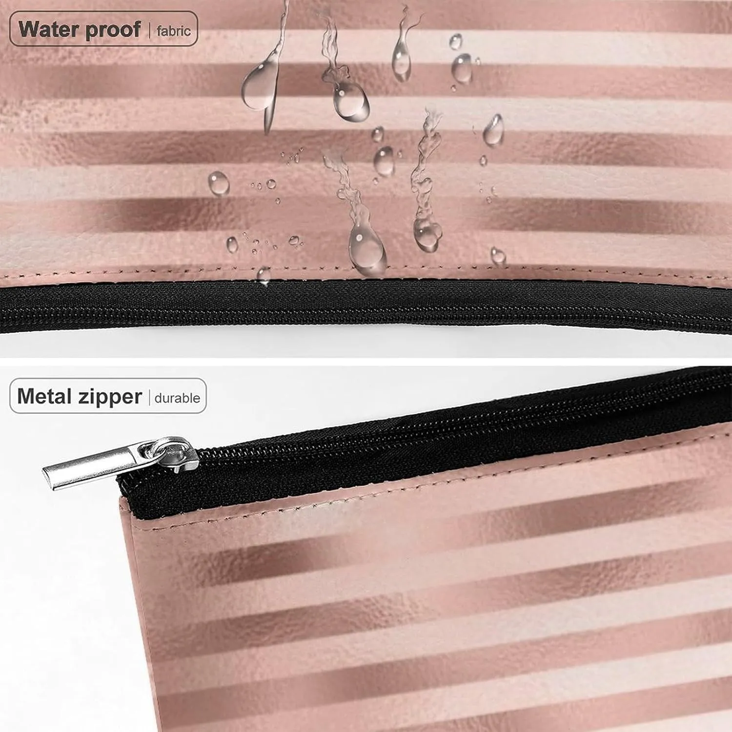 Elegant Makeup Bag, Rose Gold Blush Glitter Glam Stripes Lines Cosmetic Bag Large Capacity Pouch Portable Organizer for Men & Women