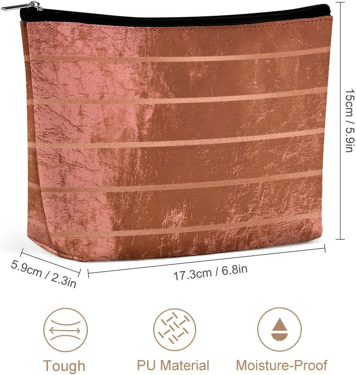 Elegant Makeup Bag, Rose Gold Metallic Copper Stripes Cosmetic Bag Large Capacity Pouch Portable Organizer for Men & Women