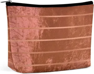Elegant Makeup Bag, Rose Gold Metallic Copper Stripes Cosmetic Bag Large Capacity Pouch Portable Organizer for Men & Women