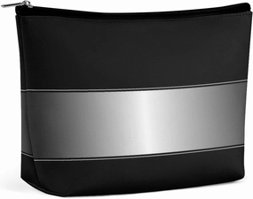 Elegant Makeup Bag, Black Silver Metallic Texture Cosmetic Bag Large Capacity Pouch Portable Organizer for Men & Women