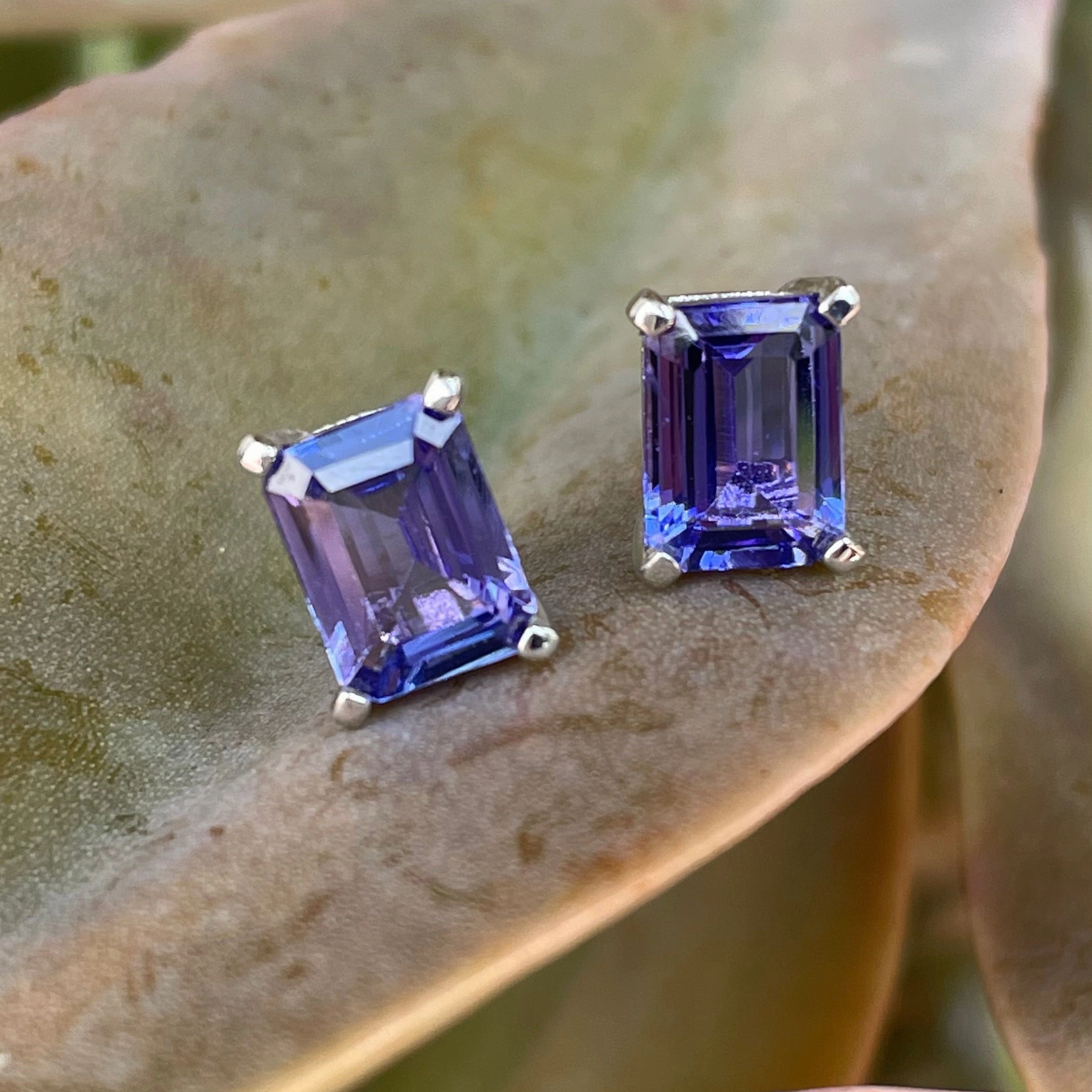 Emerald Cut Tanzanite Studs