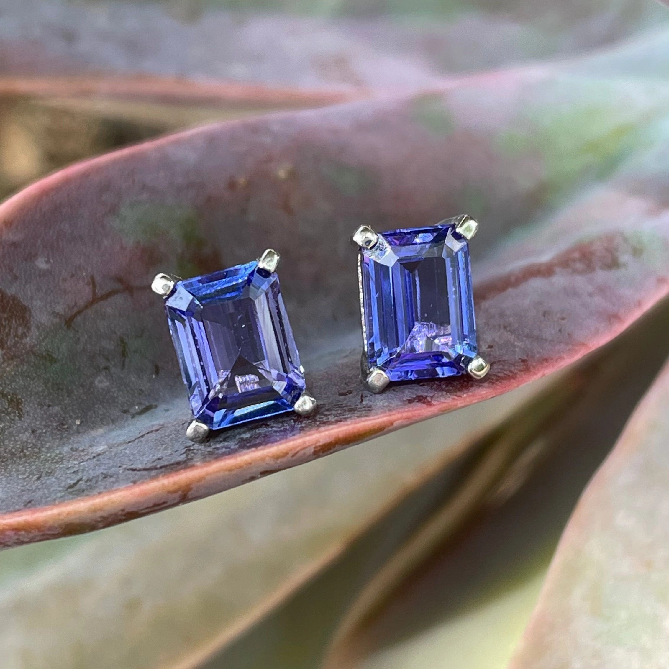 Emerald Cut Tanzanite Studs