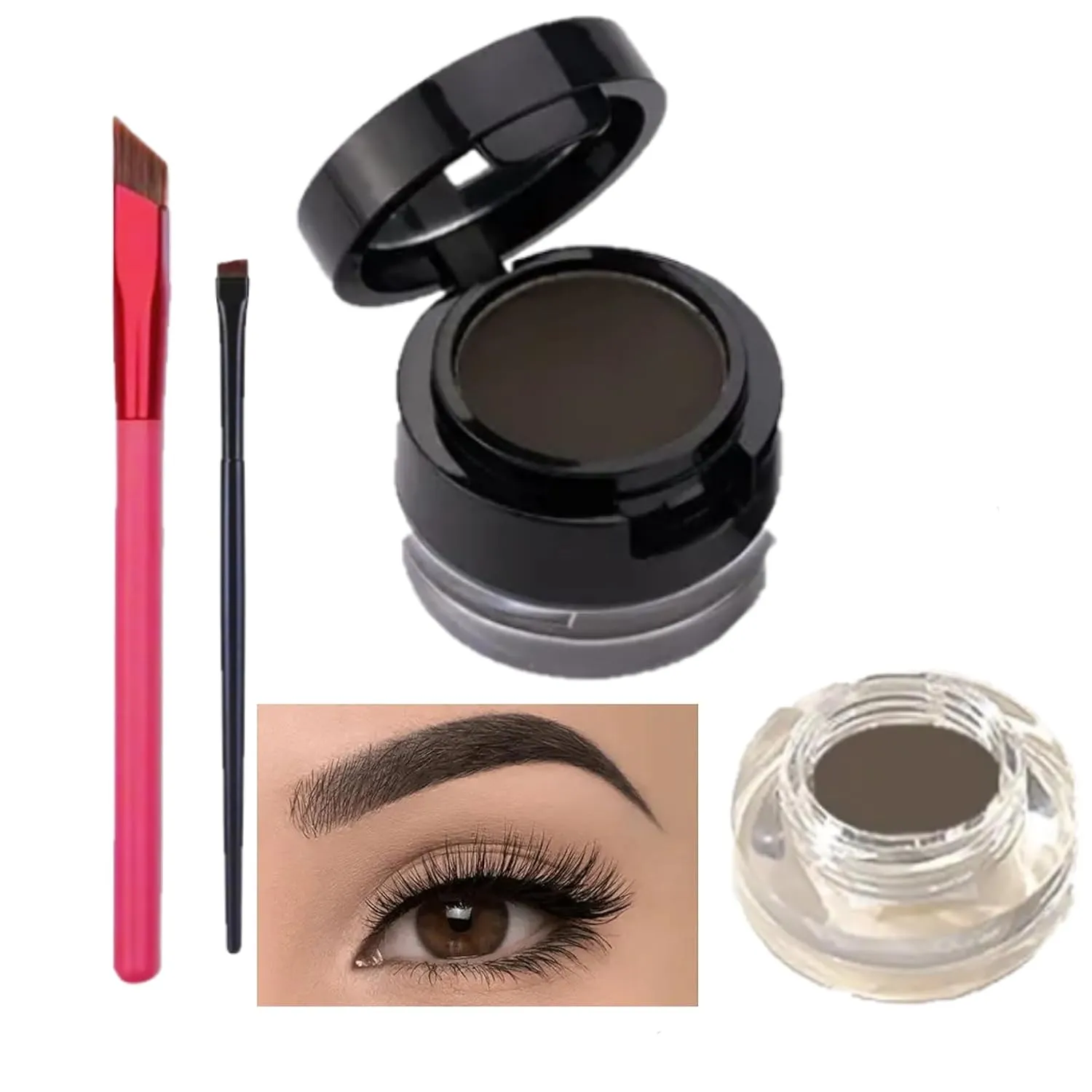 Eyebrow Gel and Setting Powder - Sweatproof 24 Hour Coverage - Eyebrow Brush Set - 4 Piece Eyebrow Kit (Brushes   Soft Black)
