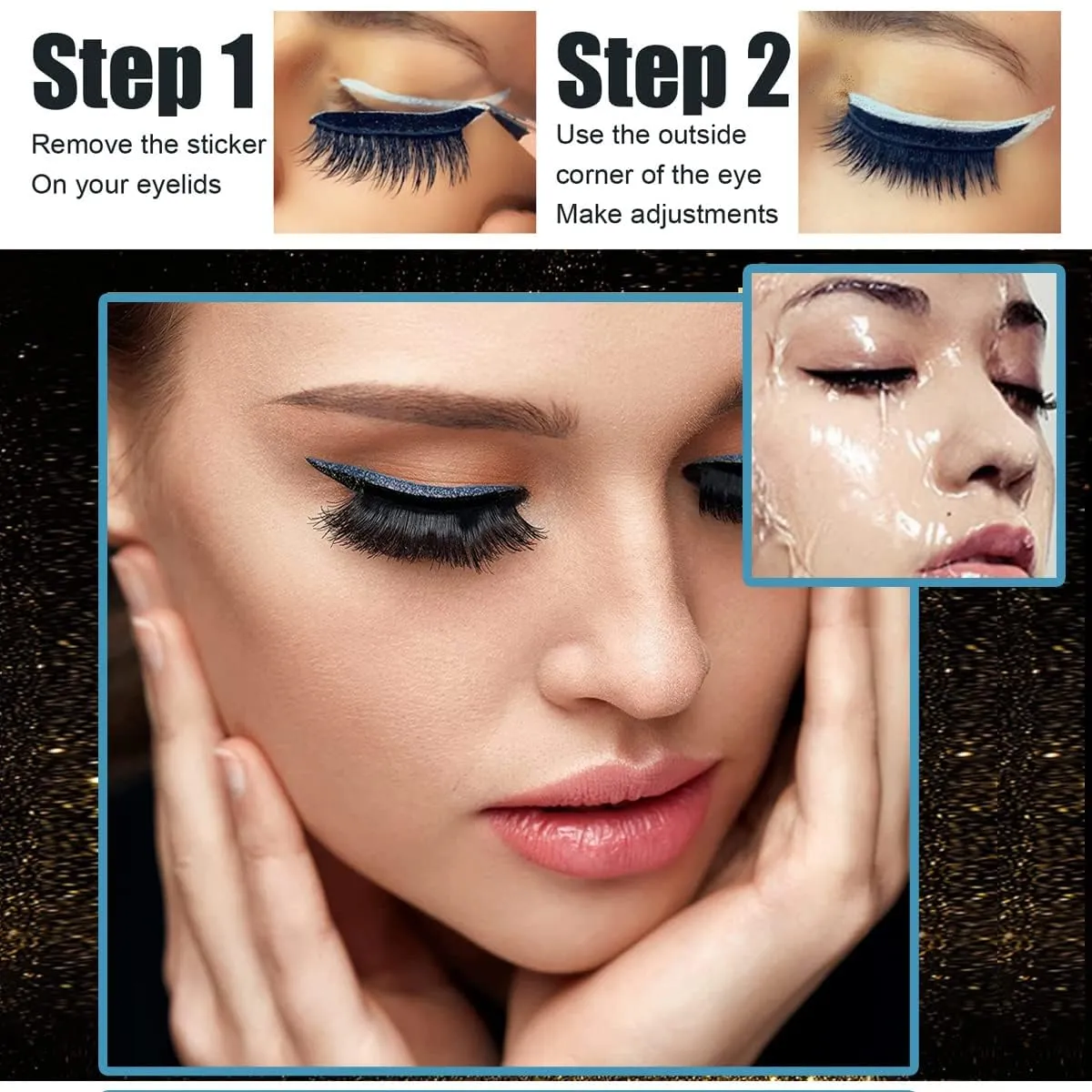Eyeliner Stickers,Glitter Eyeliner Stickers 8 Pairs Eyelash Stickers Reusable Eyelid and Eyelash Stickers Makeup Stickers Waterproof (blue)