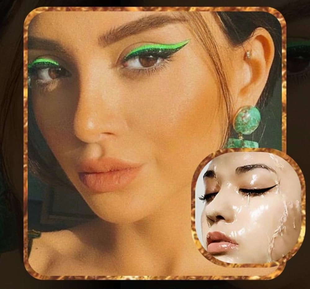 Eyeliner Stickers,Glitter Eyeliner Stickers 8 Pairs Eyelash Stickers Reusable Eyelid and Eyelash Stickers Makeup Stickers Waterproof (Transparent Green)