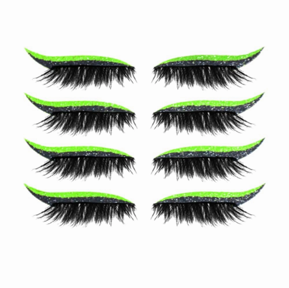 Eyeliner Stickers,Glitter Eyeliner Stickers 8 Pairs Eyelash Stickers Reusable Eyelid and Eyelash Stickers Makeup Stickers Waterproof (Transparent Green)