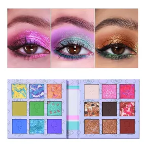 Eyes Cream Eyeshadow Palette Makeup, Blue Pink Nude Brown Glitter Shimmer Matte Eye Shadow Pallets for Cute Popular Eye Make up, 18 colors Ice Cream Original Design, Talc Free