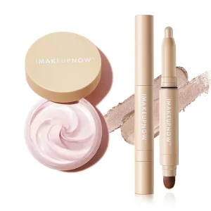 Eyeshadow Primer with Eyeshadow Stick 2 Pcs Set, Long Lasting Powder Grip Enhances Color Payoff, Clear Primer   Eyeshadow G002
