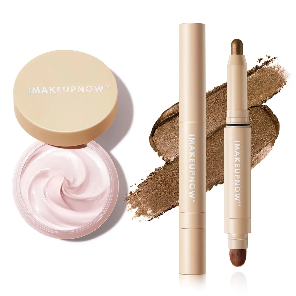 Eyeshadow Primer with Eyeshadow Stick 2 Pcs Set, Long Lasting Powder Grip Enhances Color Payoff, Clear Primer   Eyeshadow G004