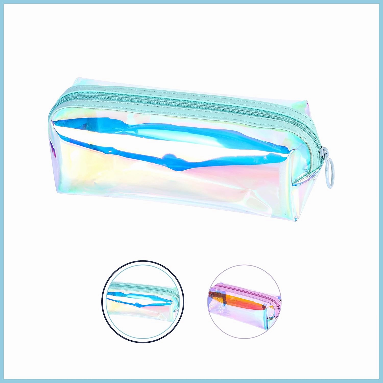 EzPacking Holographic Clear Makeup Pouch/Cute Iridescent Cosmetic Organizer/Sparkly Glittery Women’s Toiletries Holder/Transparent Ladies Zipper Bag for Purse or Tote (Mint)