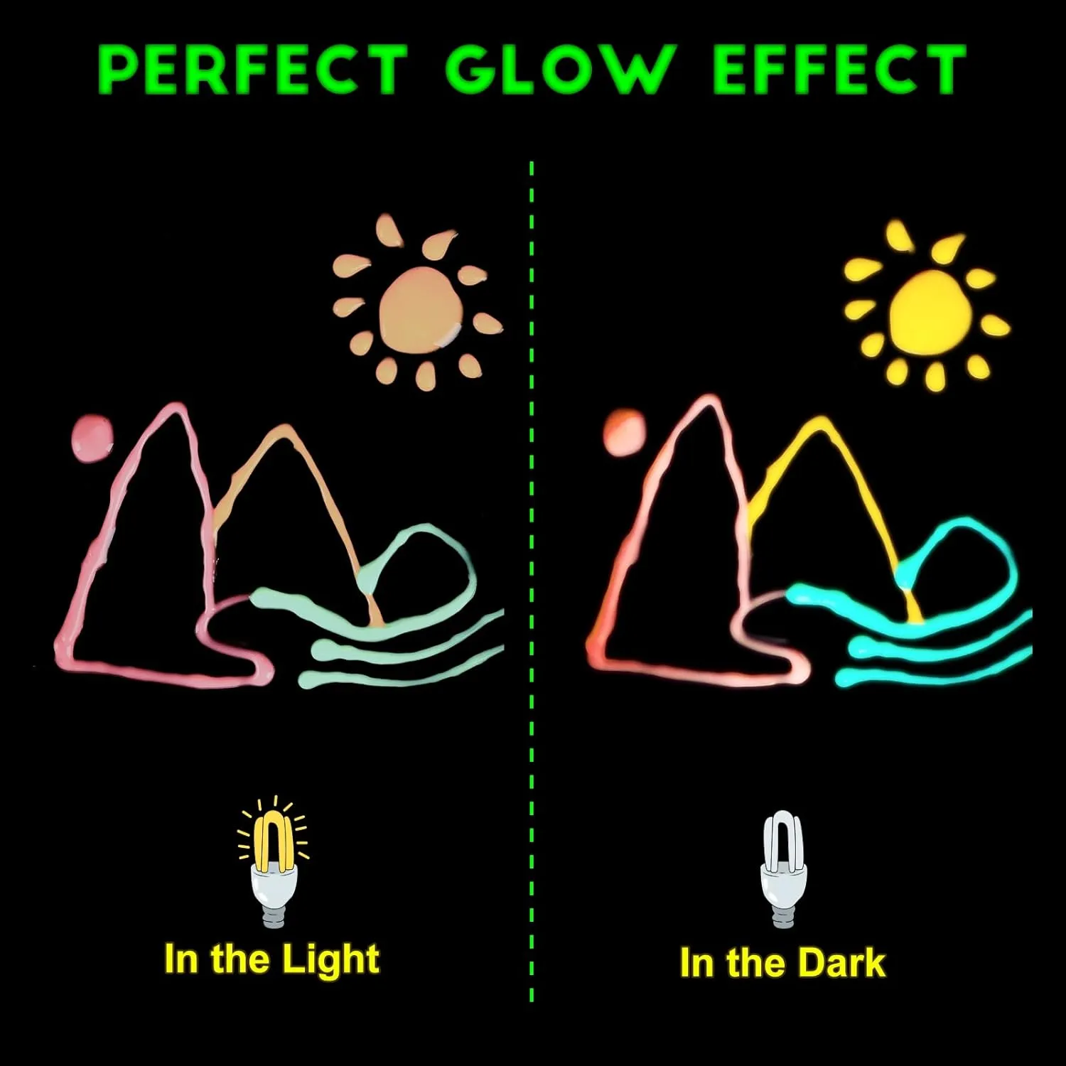 FansArriche Glow in the Dark Paint Markers, 24 Colors x 20 ml 3D Waterproof Acrylic Fabric Paint Pens for Clothes, Canvas, Glasses