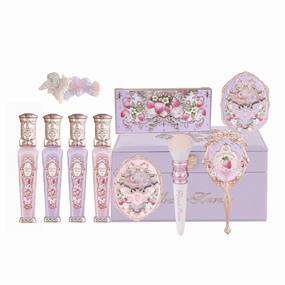Flower Knows Violet Strawberry Rococo All-In Gift Set,11 Pack Makeup Box with Mirror,Lip Gloss×4 Blush×2 Eyeshadow Palette Blush Brush×1 Handheld mirror×1 Hair Clip×1 Gift Box×1