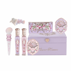 Flower Knows Violet Strawberry Rococo Makeup Box Set,8 Pack Makeup Box with Mirror,Lip Gloss×2 Blush×2 Blush Brush×1 Eyeshadow Palette×1 Hair Clip×1 Gift Box×1