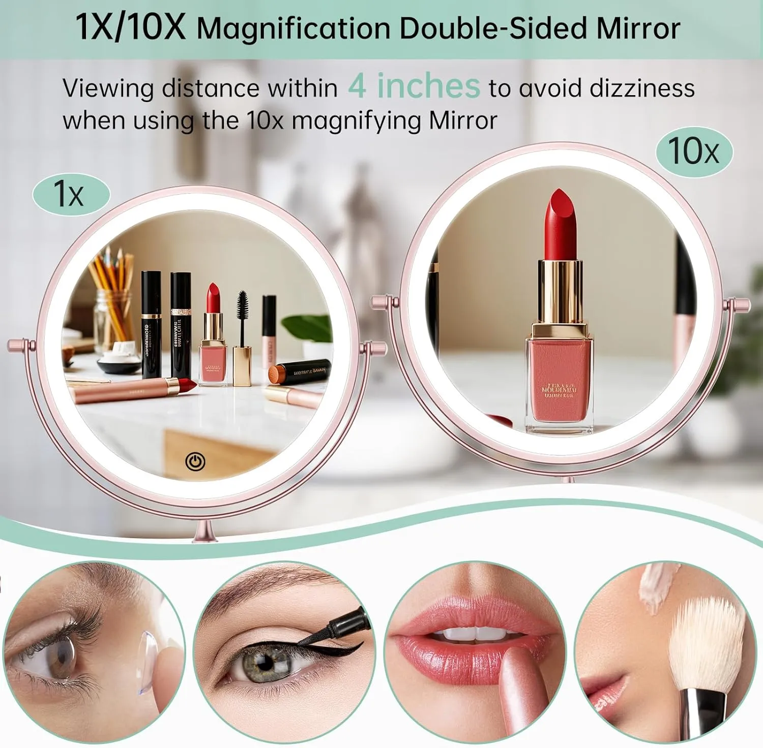 FUNTOUCH Rechargeable Wall Mounted Lighted Makeup Vanity Mirror 8 Inch Double Sided 1X 10X Magnifying Bathroom Mirror, 3 Color Lighting, Touch Dimming, Extended Arm 360° Light up Mirror