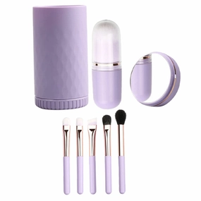 Gatuida Travel Makeup Brush Set 6-piece Makeup Tool Portable Mirror for Home Travel and Professional Use