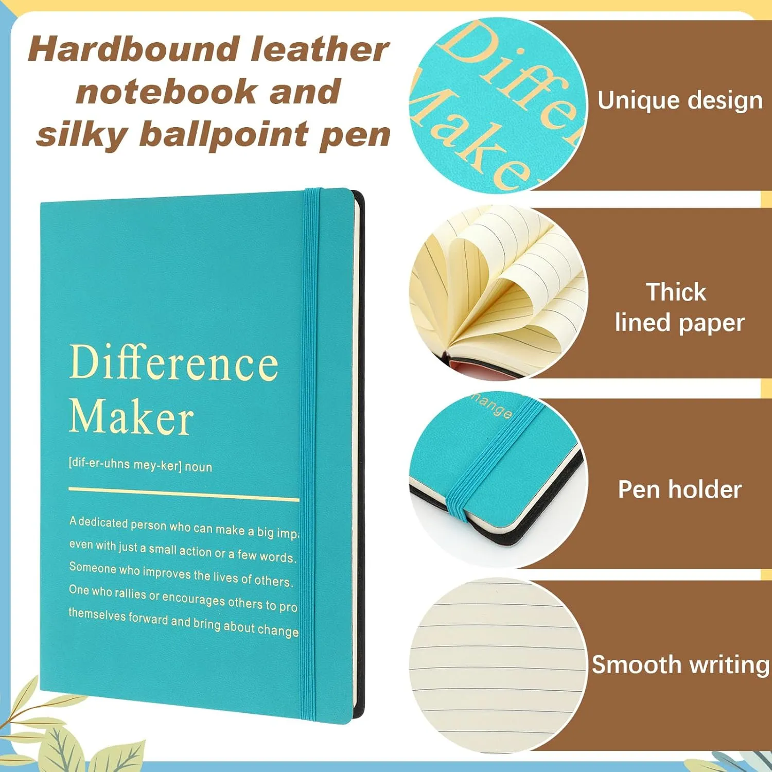 Geiserailie 6 Pcs Employee Appreciation Gift Set Thank You Difference Maker Gift May You Be Proud 20 oz Tumbler Leather Journal Ballpoint Pens Makeup Bag for Graduation Teacher Women Men (Blue)