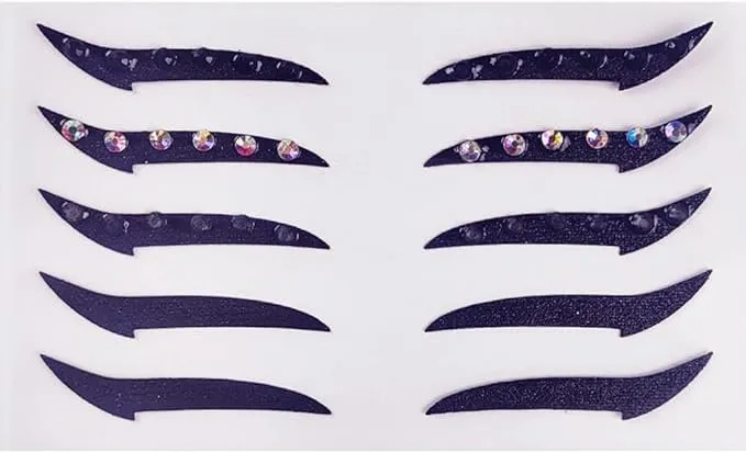 Glitter Eyeliner Stickers with Rhinestones Adhesive Eye Line Strip Reusable Eyeshadow Stickers,Eyeliner Sticker (Blue, 10 Pairs)