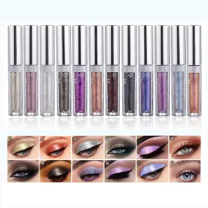 Glitter Liquid Eyeshadow Metallic Pigments Shimmer Makeup Metals Gloss for Eyes Eyeliners Sparkling Eye Shadow Shiny Pen Eyeliner Kit Long Lasting Waterproof (12 Colors Set)