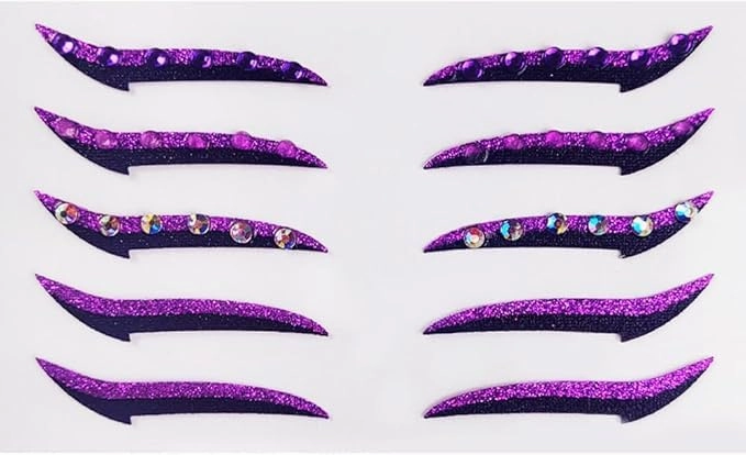 Glitter Eyeliner Stickers with Rhinestones Adhesive Eye Line Strip Reusable Eyeshadow Stickers,Eyeliner Sticker (Green, 15 Pairs)