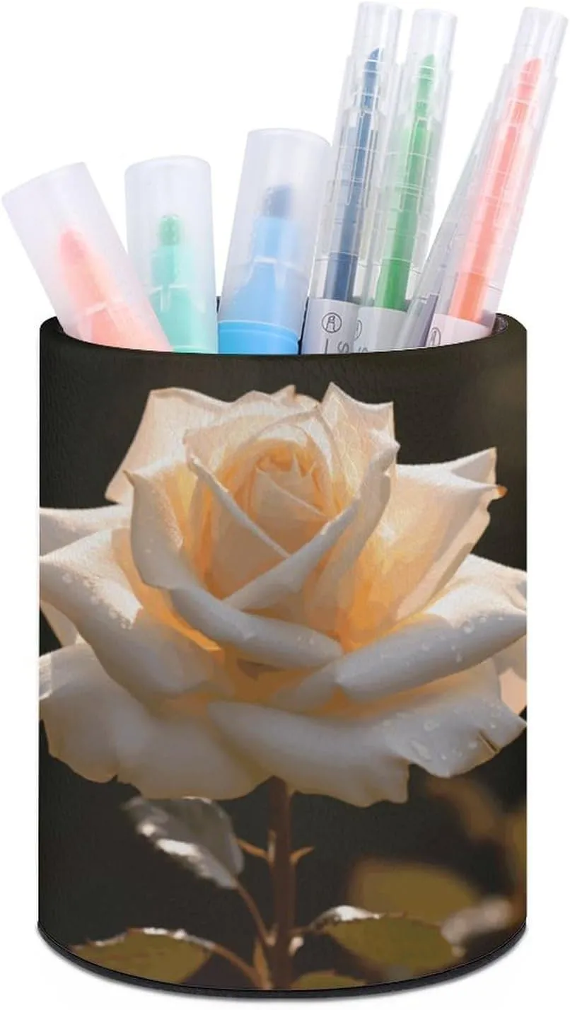Glow in The Dark Pen Holder PU Pencil Cup Women Makeup Brush Holder Office Desk Organizer Accessories for Home Office