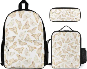 Gold Glitter Butterfly Lightweight Pocket Backpack Crossbody Lunch Bag Set Unisex