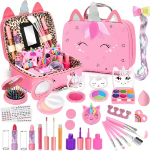 Heaning Kids Washable Makeup Girls Toys - Real Makeup Kit Kid Make up Set for Toddlers Children Princess Dress Up Christmas Birthday Gifts Toys for 3 4 5 6 7 8 9 10 11 12 Year Old Girls